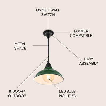Jasper 12.25" Farmhouse Industrial Indoor/Outdoor Iron LED Pendant